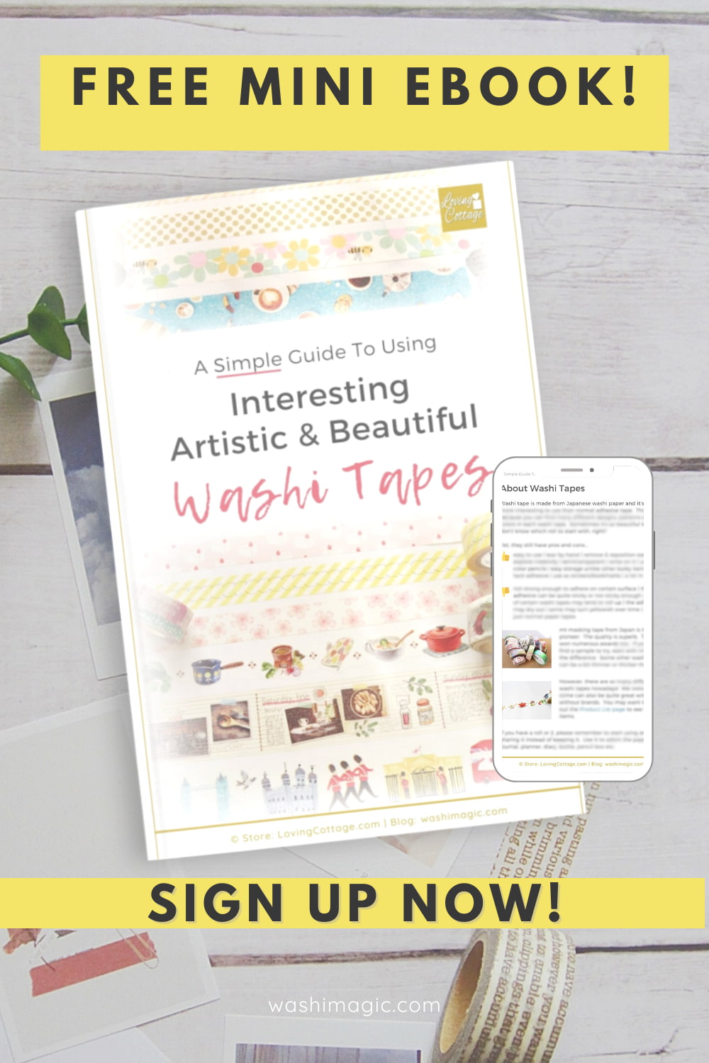 Free mini ebook - A simple guide to using interesting, artistic and beautiful washi tapes - available in the free resources library | Freebie | Washi tape uses | Easy washi tape crafts | Washimagic.com