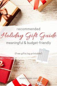Recommended holiday gift guide that is meaningful & budget-friendly | Free gifts log printable | Gift guide for him for her for kids | Washimagic.com